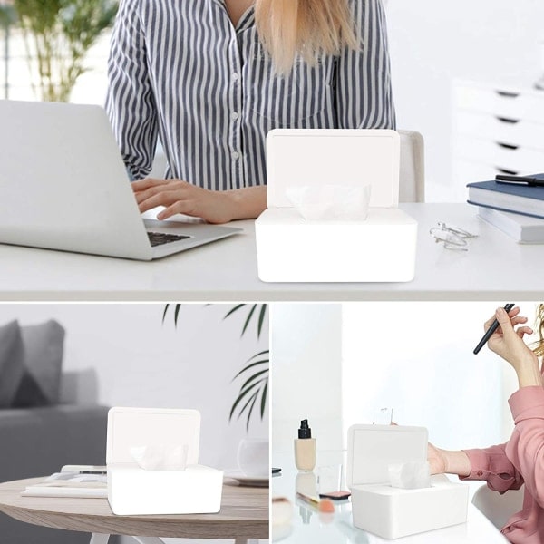 IC Serviettdispenser, støvtett vevboks, etui for våtservietter, dispenserholder med lokk for hjemmekontor (hvit)
