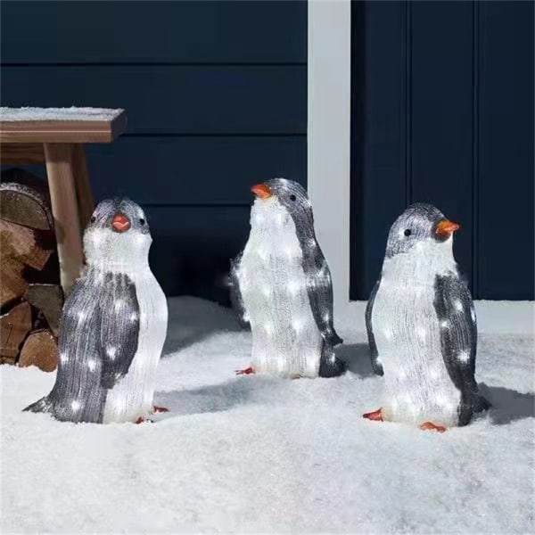 3x Christmas Penguin Akryl Lys Opp Utendørs Figur Hage Bakke Lampe Dekor Farget Lys Akryl(L)