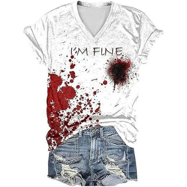 I'm Fine Bloody T-skjorte Perfekt for Halloween Kostym Humor Rolig Bloodstained Blood Splatter 3XL