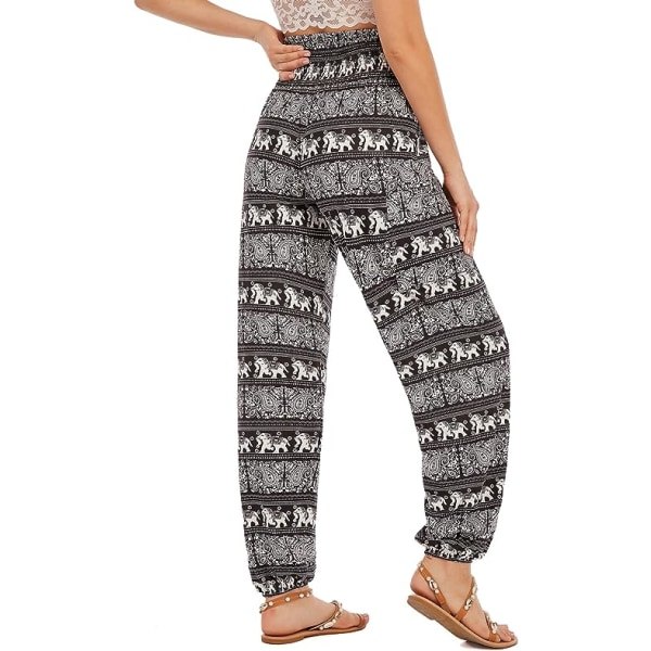 IC 2-delat Haremsbyxor för kvinnor, Yoga Boho-byxor med hög midja och fickorM