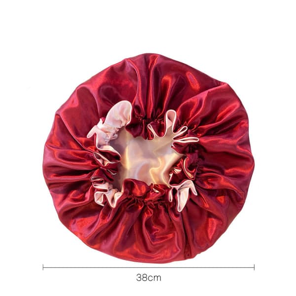 Satin Silke Satin Bonnet Cap Hat med Sløjfe Rund Hat Vinrød