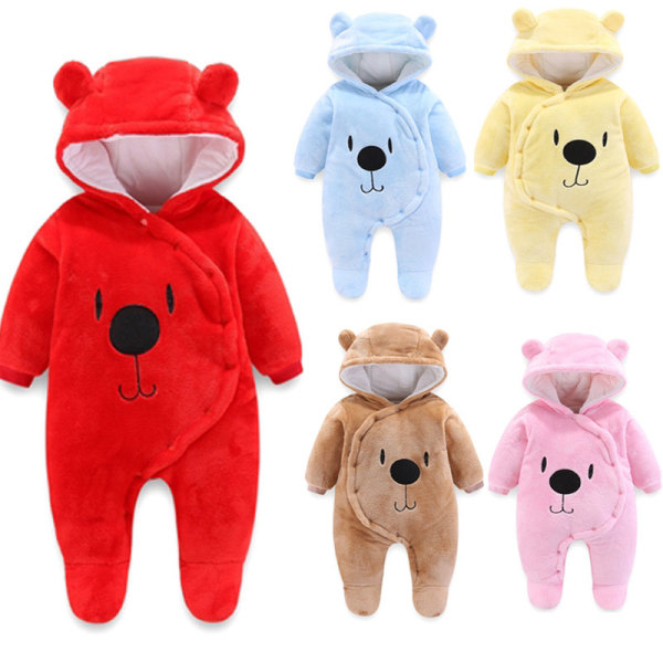 Vauvan Fleece-Lumipuku Bodysuit Huppu Romper Punainen 59cm