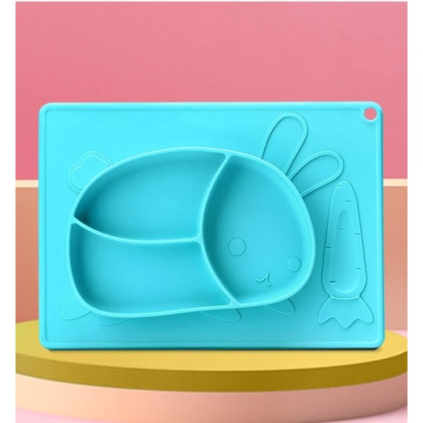 Kanin silikonplate med inbyggd bordsunderlägg for småbarn - Bpa-fri 3-rutnätsuppdelad matning IC