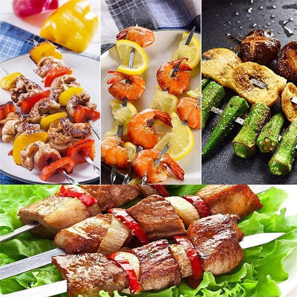 IC Metall Kebabspyd Platter Lange Rustfrit Stål Brede Genanvendelige BBQ Grill Shish Kabob Sticks Grillspyd