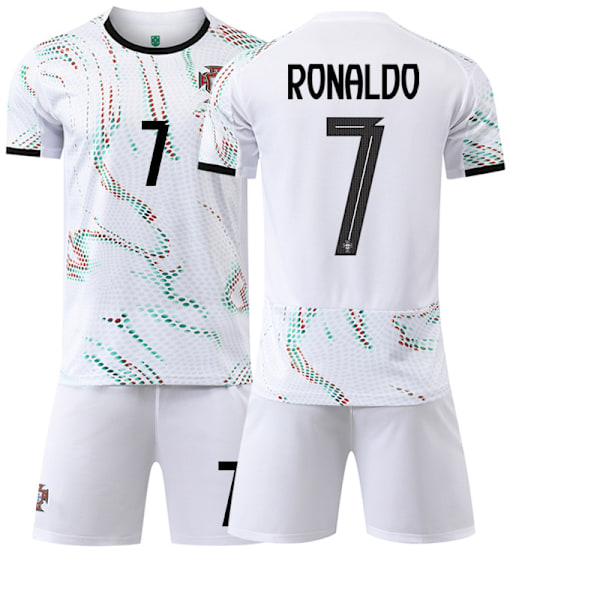 25-26 Portugal bortedrakt hvit fotballuniform sett Nr. 7 Ronaldo Nr. 10 B Silva drakt 8 B Fee 11 Phillips No. 10 with socks + protective gear #3XL