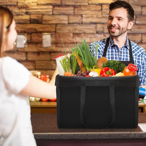 Genanvendelige indkøbsposer sæt med 2, foldbare indkøbstasker med stor kapacitet, holdbare non-woven stofposer til dagligvarer og rejser, sort