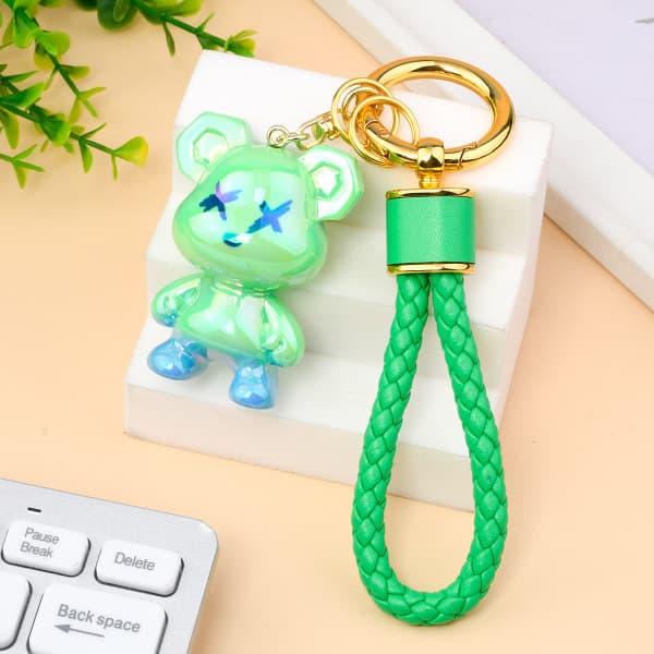 Farverig UV Dragon Bear Nøglering, Bjørn Nøglering, Gradient Turkis