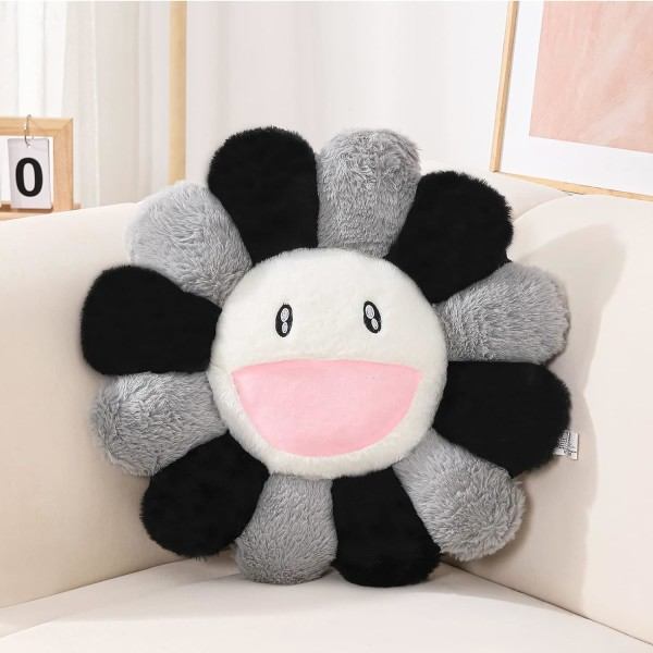 IC Farget Solsikke Plysj Pute Myk og Komfortabel Smilende Blomst Gulv Pute Sittepute for Sofa Hjem Soverom Bil Dekorativ Pute (40 cm)
