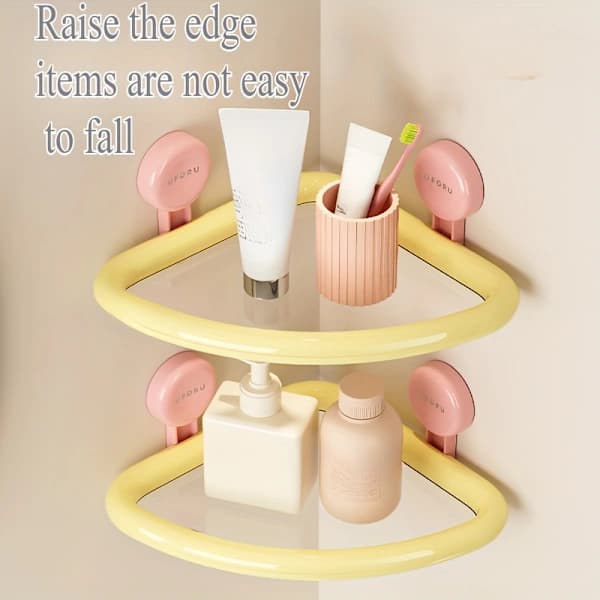 Dopamine Wall Hanging Punch Free Drainage Suction Cup Storage Rack, Bathroom Storage Rack Yellow Yellow