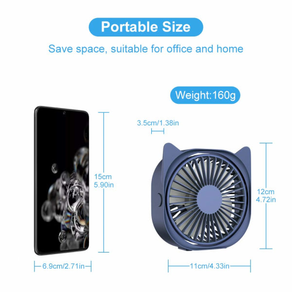IC USB-pöytätuuletin, 3 nopeutta mini kannettava pöytätuuletin, 360° kierto, USB