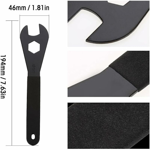 Cykelskruenøgle - Holdbar multifunktionel konusnøgle i kulstofstål til cykelreparation (15 mm, 16 mm, 17 mm, 18 mm)