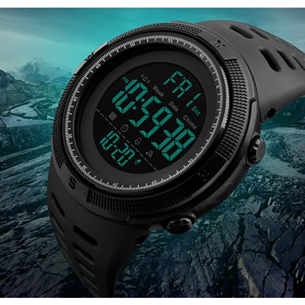 IC Herr Quartz Digital Watches 50m Vattentålig Black Shell Brown