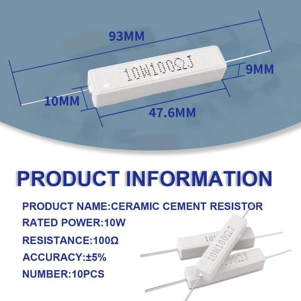 10 stk. 10W 5% Tolerance 100 ohm Keramisk Cementmodstand til DIY-projekter og eksperimenter