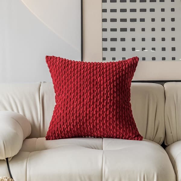 Sæt med 2 Bløde Stribede Sammet Dekorative Pudebetræk 16x16 tommer, Pudebetræk til Sofa 40x40cm, Bourgogne