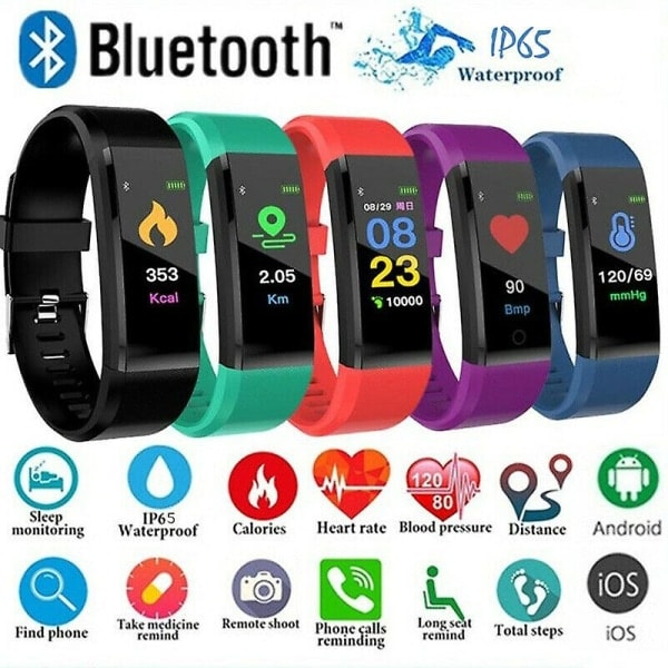 Smartklocka Armband Pulsmätare Blodtrycksmätare Fitness Tracker 115plus, röd IC