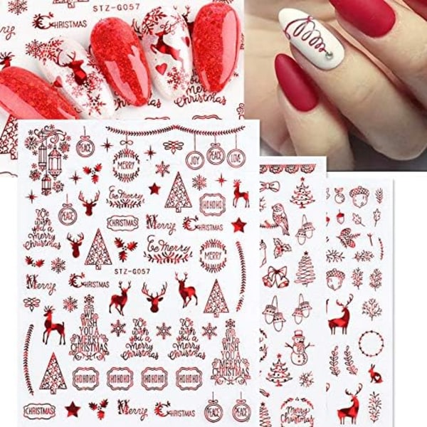 IC 9 ark Jul Nail Art Stickers Dekaler Nytt 3D Snowflake Älg mønster Gör-det-själv-dekorationsverktøy Tilbehør Long Beauty