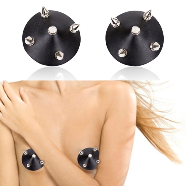 IC Kvinnor PU-läder Nail Nipple Cover Temptation Breast Sticker Co