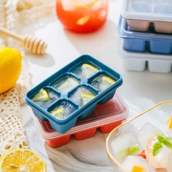 3-pack miniisbitsformar med lock - Silikon, 18 fack - för whisky, cocktails - Röd, grå, blå