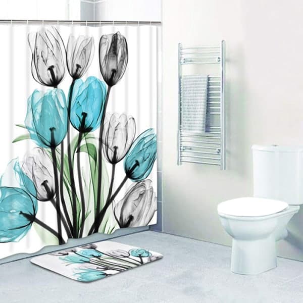 IC Inredning Tulip Baderomsmatte Sett Vanntett polyesterstoff Baderomsgardin 90*180