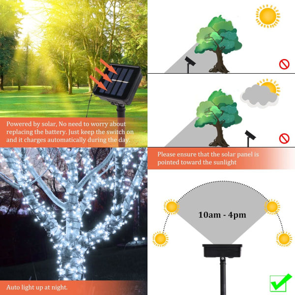 IC Utendørs Solcellelys, 7M/23ft 50LED Utendørs Solcellelys Vanntett IP65 8 Moduser Solcellelys (Hvit)