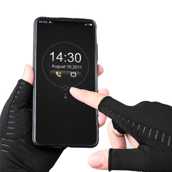 IC Kopparfiber Kompressionshandskar Smärtlindring Halvfinger Anti-Slip