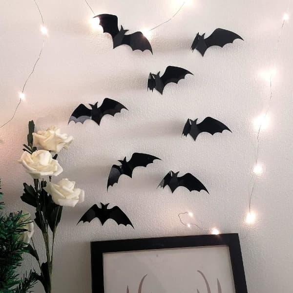 IC Halloween 3D-simulerende flash flagermus kort papir flagermus 36 sorte flagermus