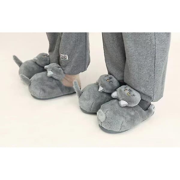 Dames tøfler i plysset kat, tøfler til par, Bløde Anti-Slip Blå Grå Grey 40