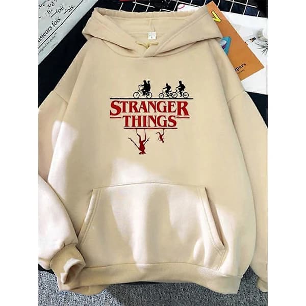 Stranger Things Hettegenser Oversized Genser Med Snorhette Og Kengurulomme For Uformelt Gatebruk Khaki 2XL Khaki 2XL