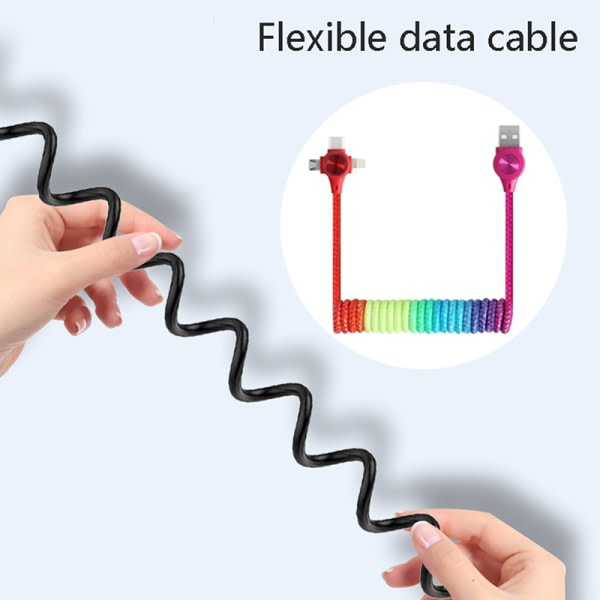 3-in-1 1,2 m vetävä USB-datakaapeli Type-C pikalataus 3 in 1