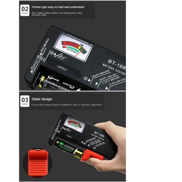 BT-168 AA/AAA/C/D/9V/1.5V Universal Knapcelle Batteri Farvekodet Måler Indikerer Volt Tester BT168