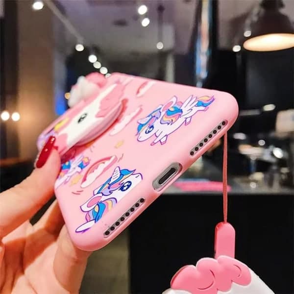 IC Unicorn-etui for iPhone 14 Pro Max 6,7\" med snor, 3D-tegnet design Søt Elastisk Kickstand Pro Maxtective-etui (blå)