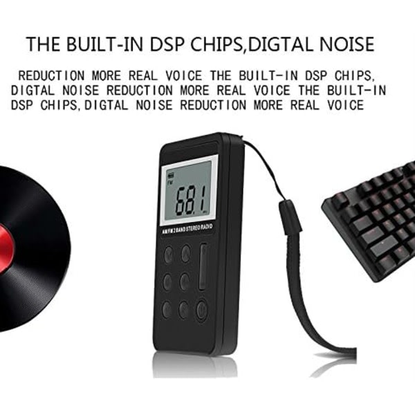 IC AM/FM Lommeradio, Bærbar Digital Tuning Stereo Walkman Radio med Oppladbart Batteri, LCD-Skjerm og Hodetelefoner