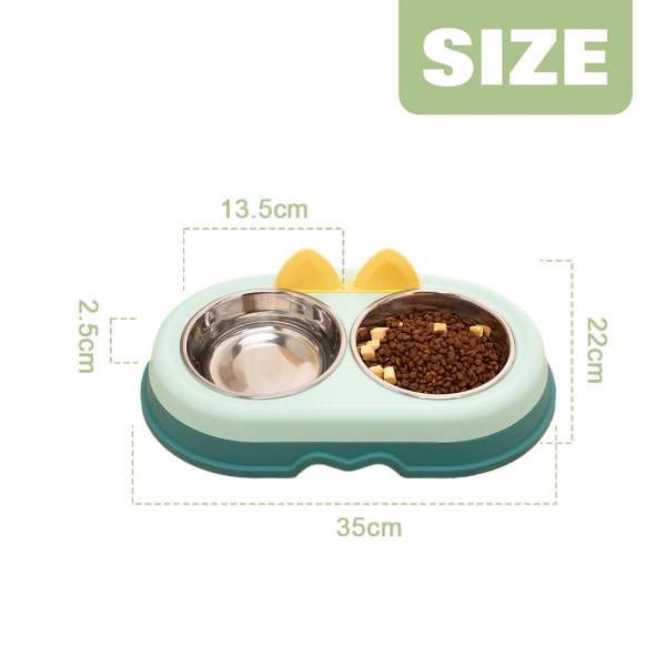 IG Dubbla hundkattskålar Dubbla husdjursskålar i rostfritt stål med söt Green cyan