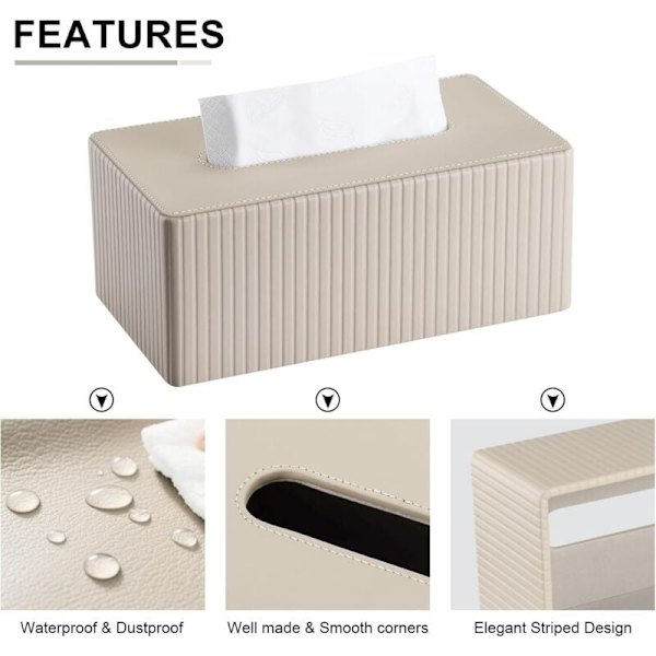 Tissueboks i lær, rektangulær tissueboks for kontor, hjem, bad (beige)