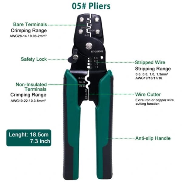 7-tommer professionel crimptang Multi-Tool Afisolerer Skærer Crimptang