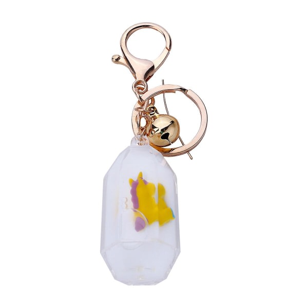 Härlig Unicorn Mjölkflaska Flytande Quicksand Nyckelring Nyckelring Bag Ornament (5,5 X 2,5 cm, gul) IC