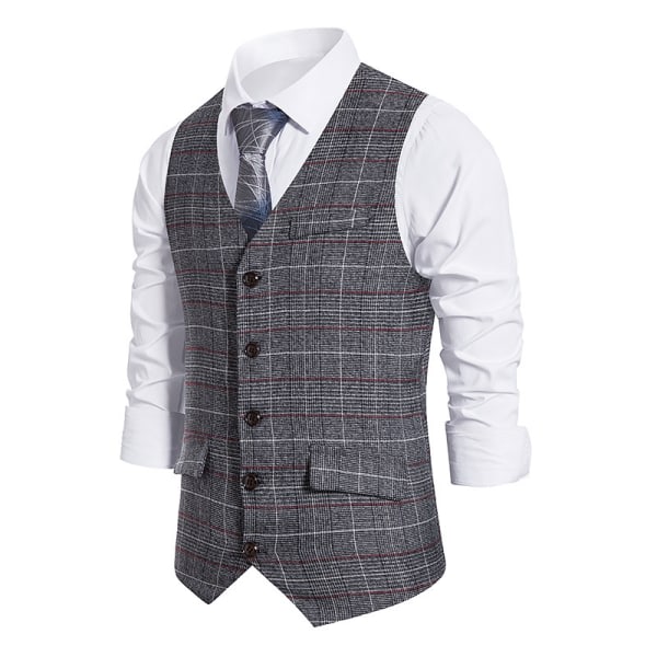 Formell forretningskostym for män, vestar med 5 knapper, vanlig passform for kostym Gray L