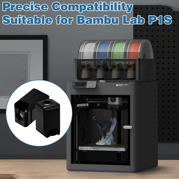 10-pack silikonstrumpa för Bambu Lab P1S, Hotend värmeblock silikonskydd munstycke 3D-skrivare skrivhuvudskydd, svart