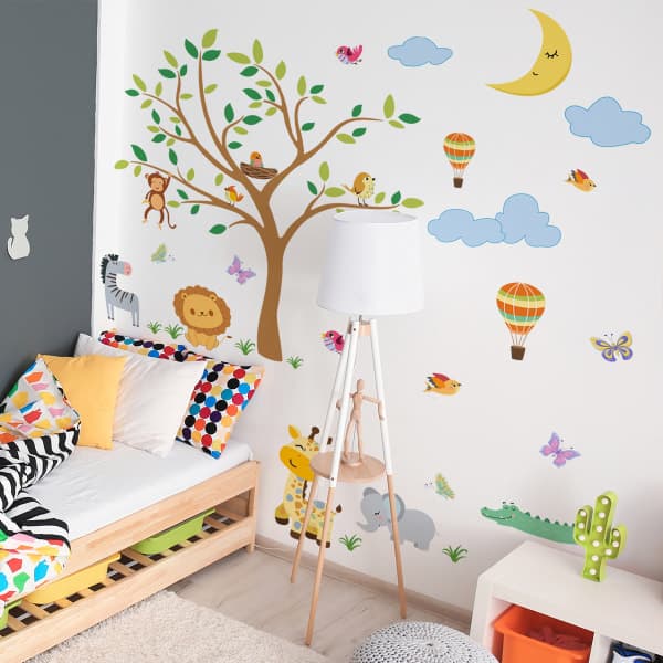 IC Skogsdyr stort tre veggdekor grener glassvindu