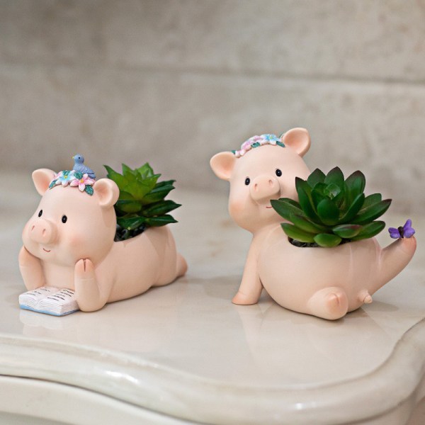 IC e Djurgrisformad miniblomkruka Resin Succulent er prydnad B