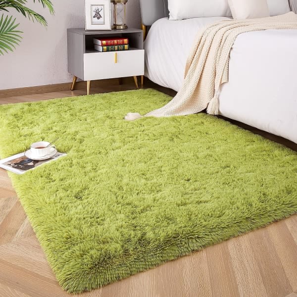 IC Mjuka fluffiga mattor för sovrum Barnrum Plysch Shaggy barnkammare matta lurviga mattor (fruktgrön 40*60cm)