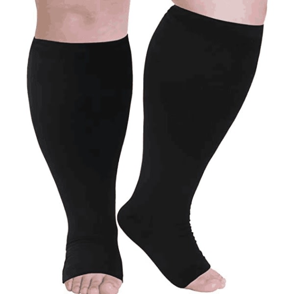 Kompresjonsstrømper for menn og kvinner, Plus Size kompresjonsstrømper med bred legg, høye knær flystrømper black black 7XL