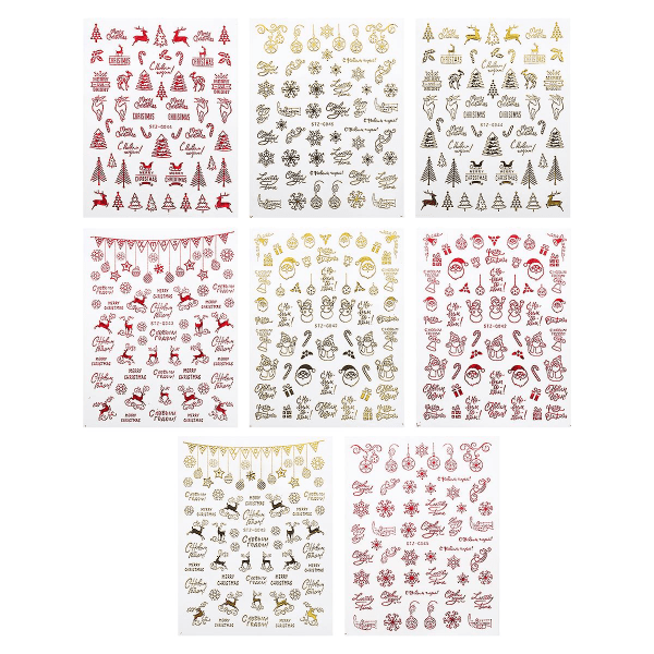 8 ark Vinterklistermärken Xmas Nail Art Stickers Christmas 3d Nail Stickers Christmas Nail Wraps Christmas Nagelklistermärken (10X8cm, rød)