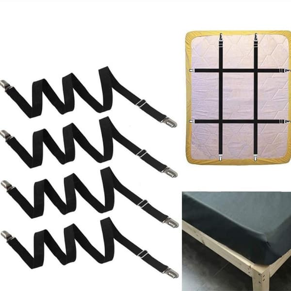 IC 2 stk Justerbar Elastisk Lagen Klip Cover Hjørner Ho Sort