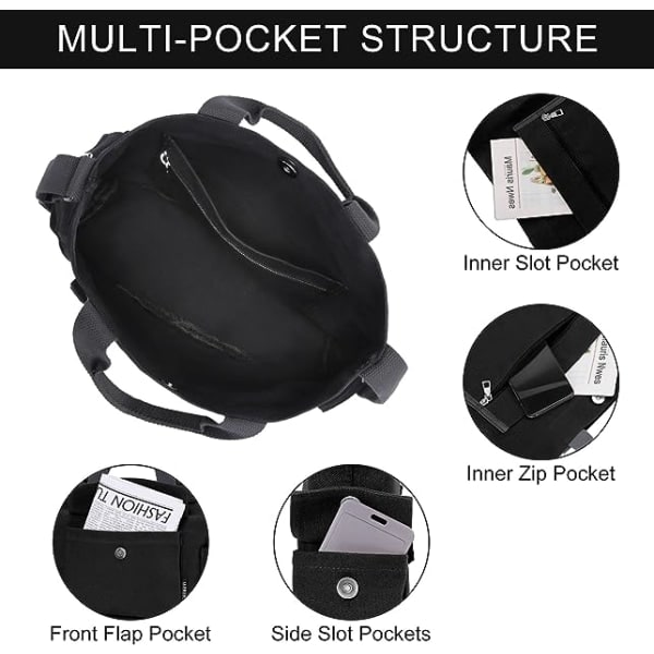 IC Canvas Tote Bag for Women 14 Inch Large Crossbody Canvas Bag with Multi Pockets Canvas Crossbody Bag Top Handle Shoulder Bag Work Bags