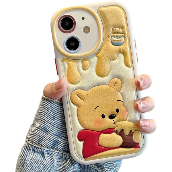 IC Kompatibel med iPhone 14 Pro Cute Case, Kawaii telefon cover TPU Läder Cute Bear Cartoon Case Mjukt gummi Stötsäkert