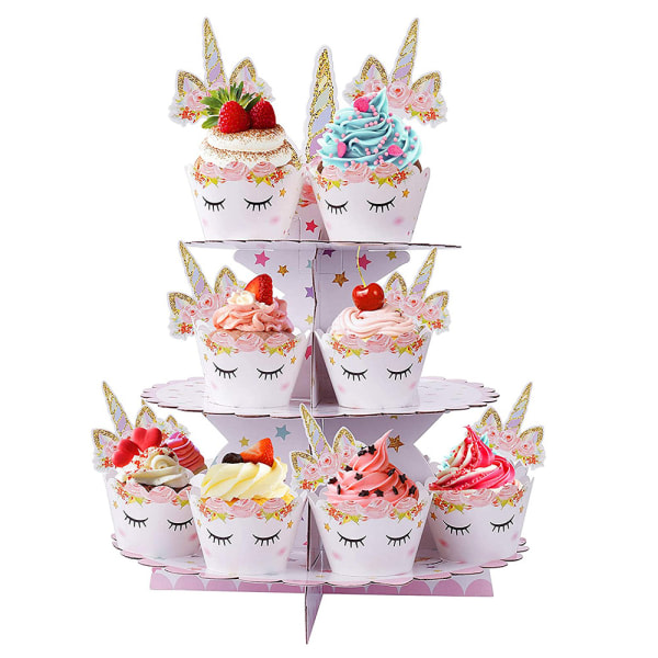 3-vånings Cupcake Stand - Festdekorationer med söta tema för barnflickors födelsedagsfester, baby