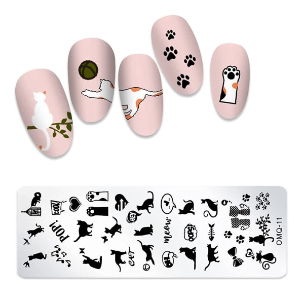 IG Rektangulära nagelstämpelplåtar Nail Art stämpelplåtar med Cat
