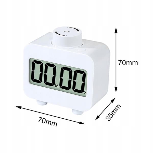 Digital kökstimer med stor LCD-display, vridbar nedräkningstimer med minne och tyst läge, för matlagning, bakning, yoga och klassrum, vit