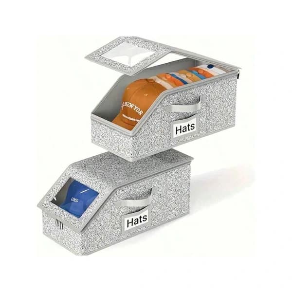 Baseballcap Multifunksjonell Oppbevaringsboks, Stablebar Baseballcap Oppbevaringsboks med Stor Kapasitet Grå-1stk Gray-1pc